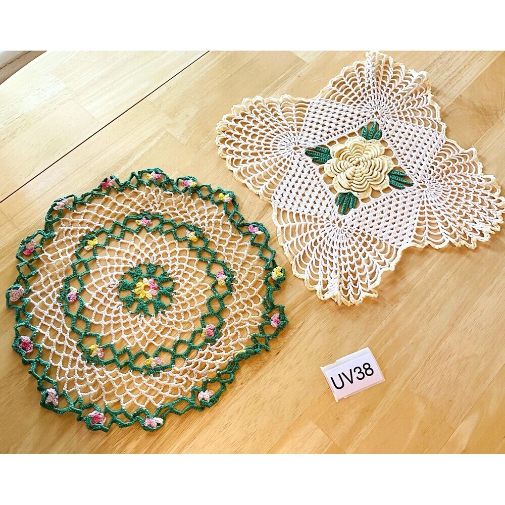 Lot of 2 Handcrafted Crocheted Flower Doilies Cottage Core Granny Decor Pieces